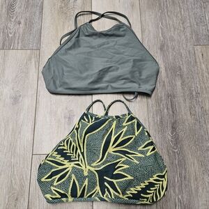 Aerie High Neck Crop Bikini Top Bundle Set Strappy Tie Back Green Women's Medium